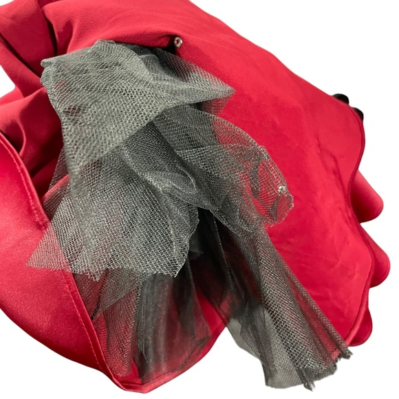 Embroidered Beaded Satin Dress 13 burgundy red underlay spaghetti strap Y2K - Picture 7 of 15